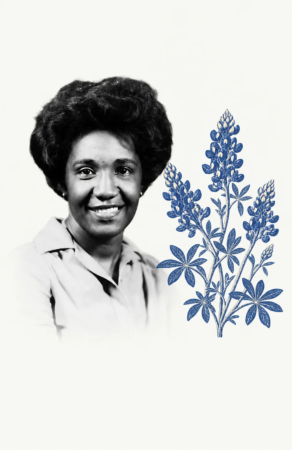 Portrait of Azie Taylor Morton framed by bluebonnets